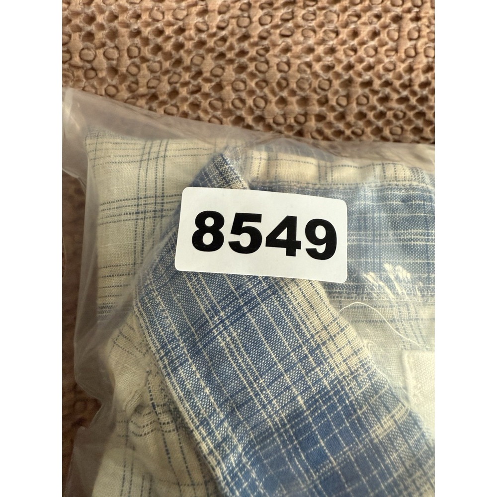 Taylor Stitch Shirt Mens Medium 40 Blue Beige Plaid 100% Linen Button Up - Picture 9 of 9